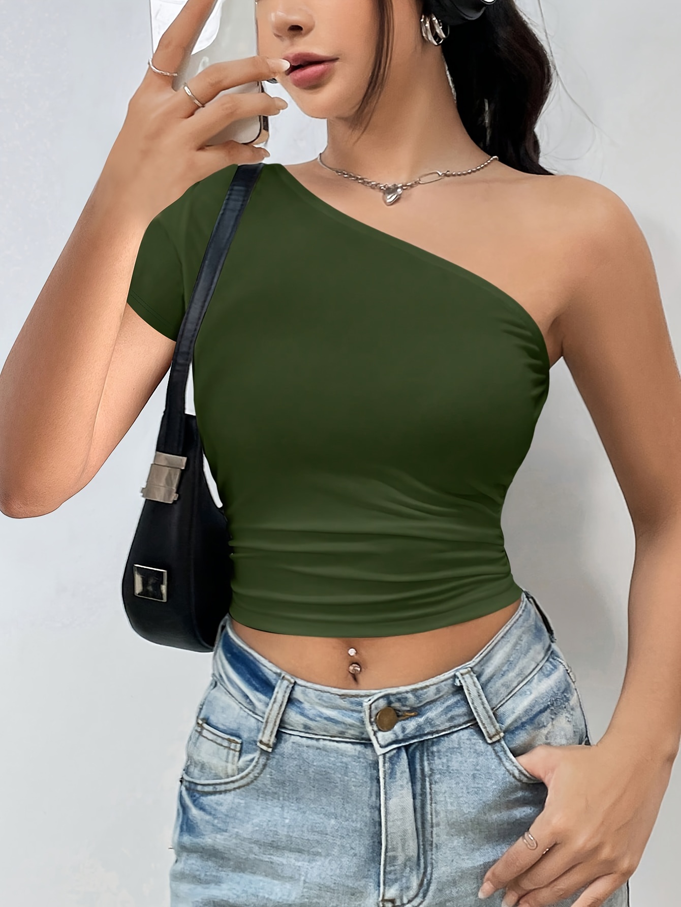 One shoulder Crop Tube Tops Street Solid Hollow Slim Fits - Temu