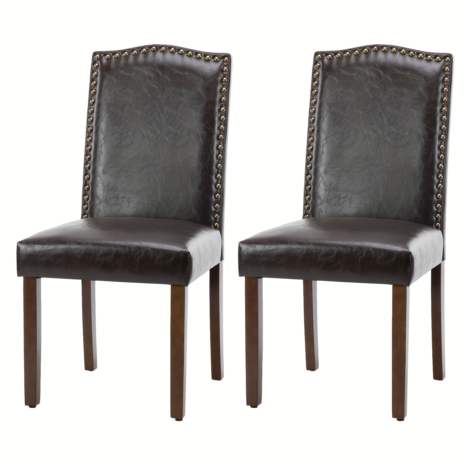 

2pcs/set Classic Upholstered Dining Chairs, Faux Leather With Nailhead Trim, Wood Legs, Mid-century Modern Accent Side Chairs For Kitchen Dining Room Living Room, Home Decor