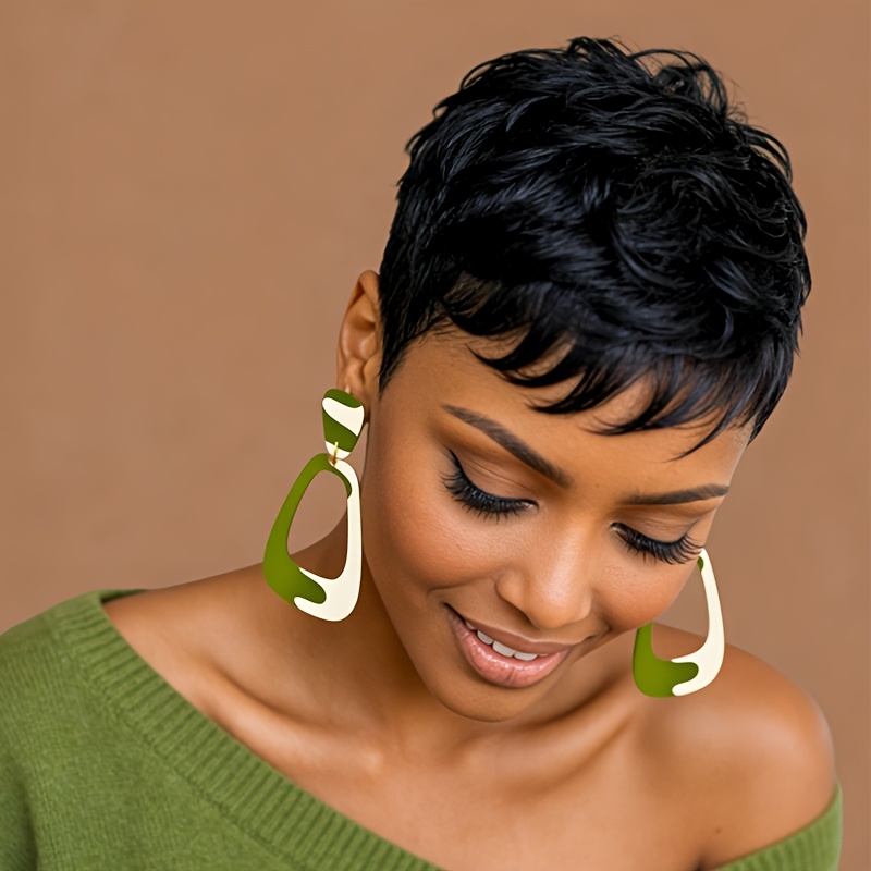 TEMU Perruque Courte Style USEXY en Cheveux Humains Vierges - Cheveux Lisses Noir Naturel avec Élastique, Haute Adaptée aux de Peau, & Volume