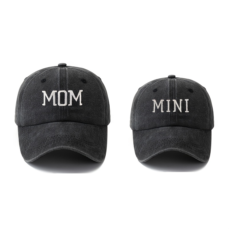 E-shop 2er-Set bestickte Baseballkappen mit „MOM“ „MINI“, Baseballkappen im passenden Familien-Stil (2 Stk.), gewaschene Baseballkappen im klassischen