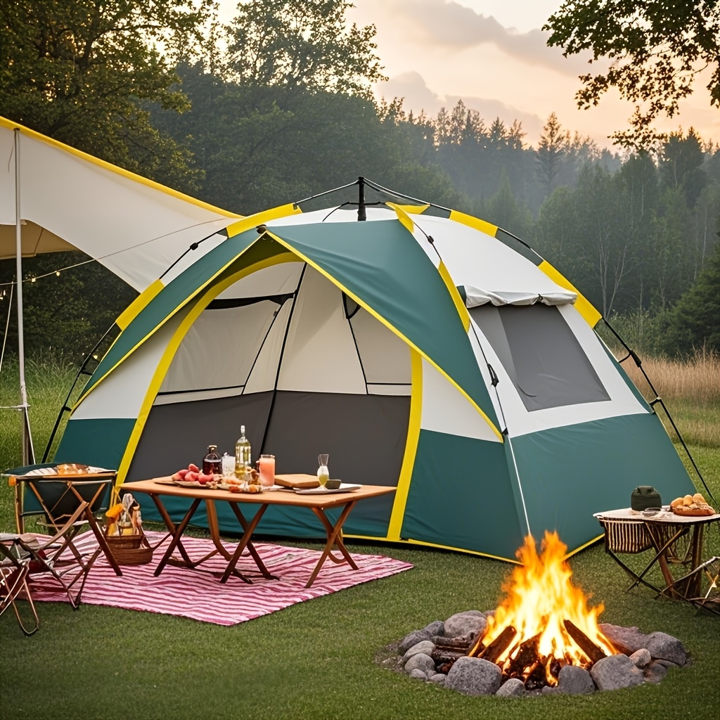 automatic instant setup camping tent 1 3 3 4 person   tent with dual doors mesh windows waterproof windproof lightweight green   for camping hiking hunting travel outdoor shelter campers accessories