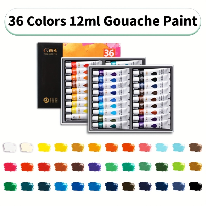 Image of Gouache Paint Set 36 Colors 12ml/0.4oz Tubes, Rich Coverage, Series For Canvas, Paper, Projects, Crafts, Professional Tempera For Art Supplies, Perfect For Artist & Adults