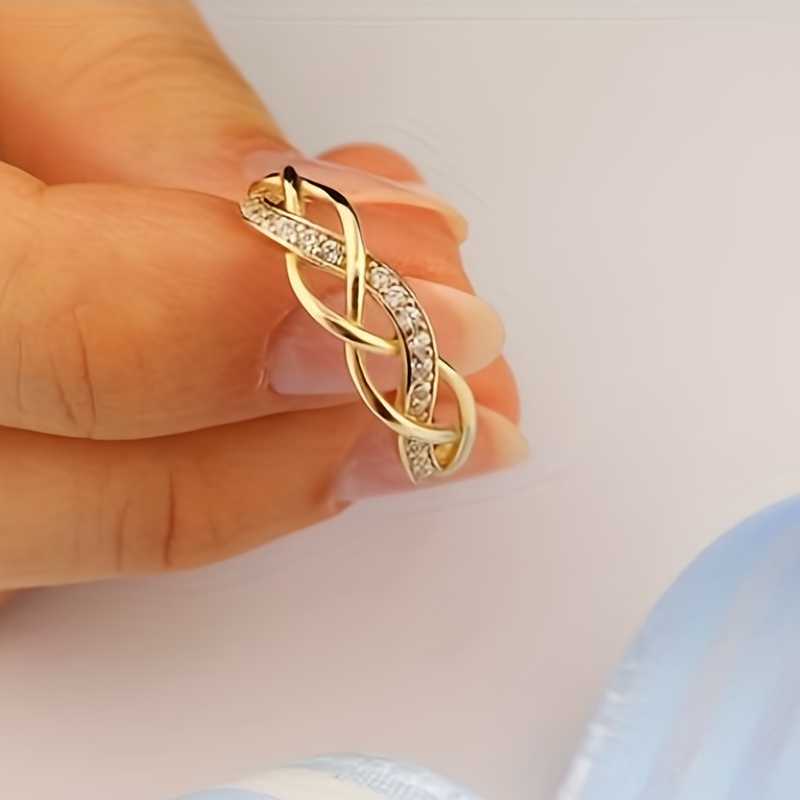 CZ Golden Tone Knot Ring Wide Band for Everyday & Party