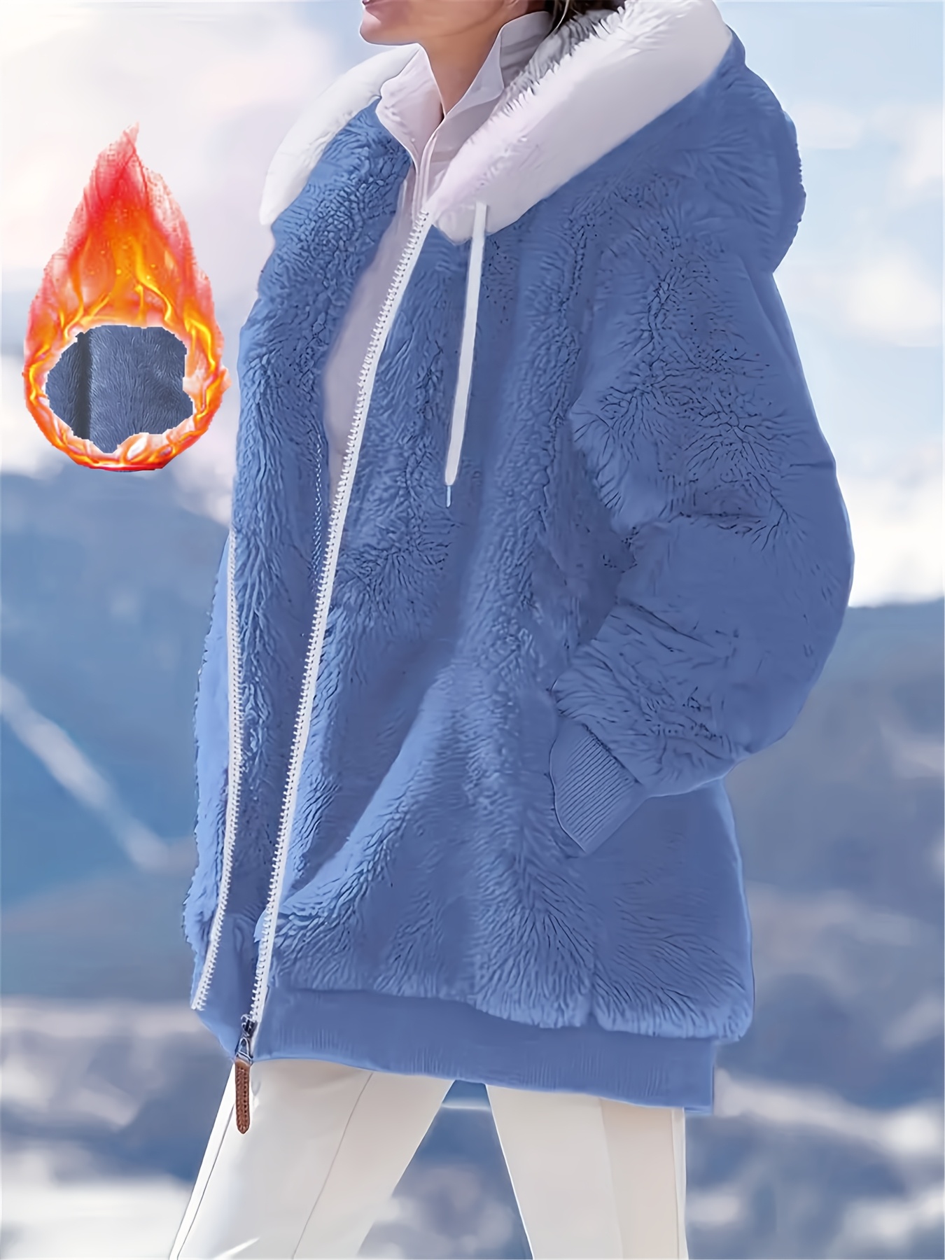 Fashionable Solid Hooded Fur Coat for Autumn And Winter, Loose And  Casual Thickened Warm Hooded Cardigan, Zip-Up Women'S Fleece Jacke