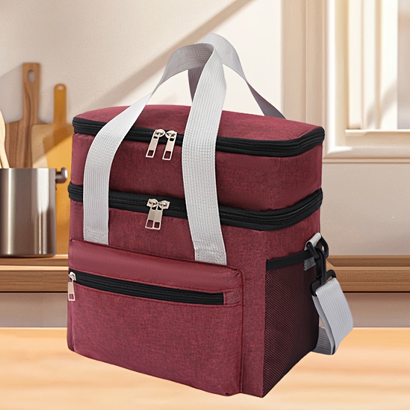 TEMU Large Capacity Lunch Bag, Leakproof Insulated Lunch Bag With Shoulder Strap, Portable Household Lunch Bag Thickened Waterproof Lunch Bag, Double