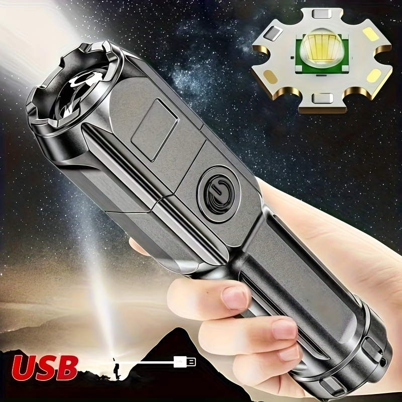 1 buc Lanternă de Mână Super Luminoasă USB Reîncărcabilă, Ideală pentru Camping, Drumeții și Hiking, Clasificare IPX4
