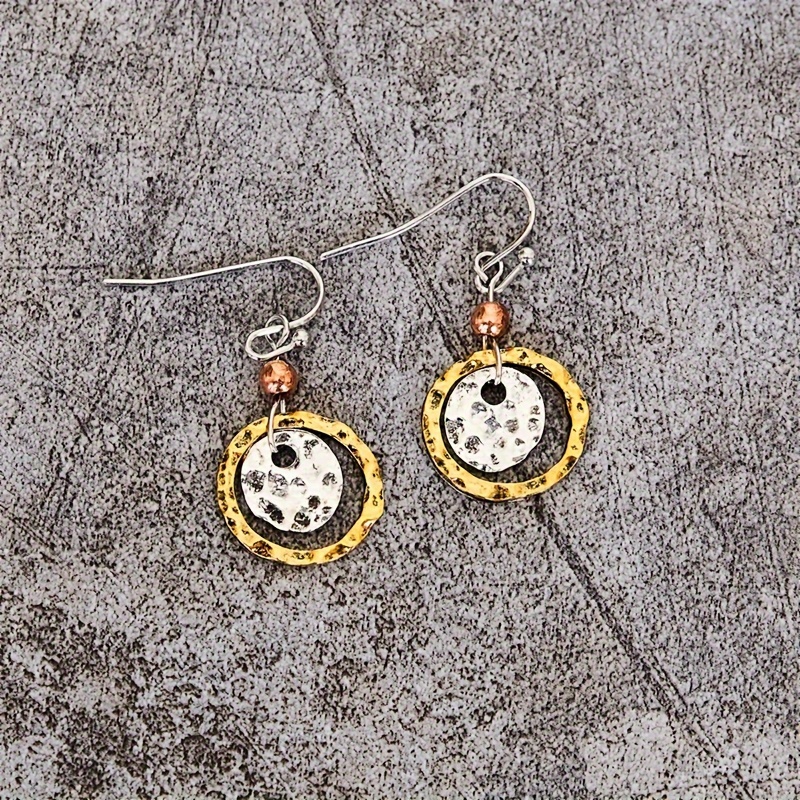 TEMU Boucles d'oreilles pendentives rondes martelées avec à enfiler, style ethnique bohème créatif, bijoux d'oreille pour fêtes, assortiment, usage