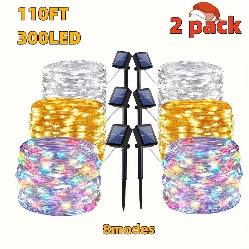 

2 Pack Total 208ft (600led) Solar Outdoor Lights, Fairy Lights Garden Christmas Party Wedding