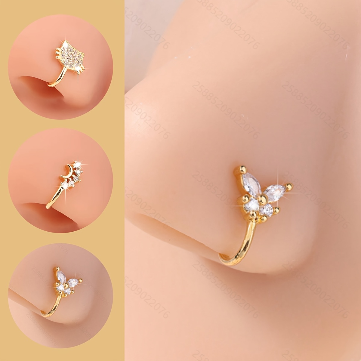 TEMU 3 piezas de aros y clips na de U sin perforación, joyería diaria , elegante y fácil de usar, adecuados para sin perforar, aros na con clip