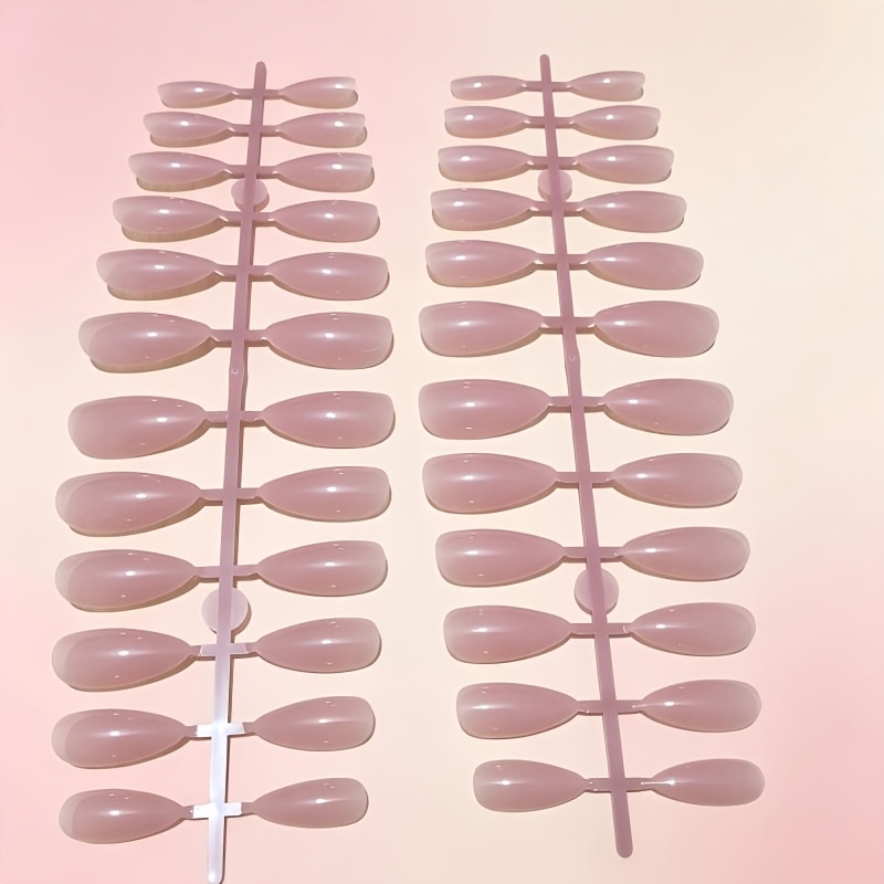 TEMU 48pcs Water Drop Shaped Press-on Nails; Ice-clear Bean Jelly Nude Almond Nails; Natural Jelly Nude Nail Strips, Daily Face All-match Pre-made