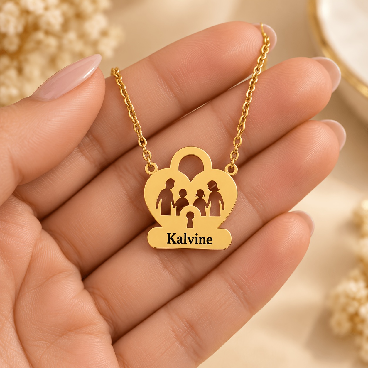 Personalized Family Name Lock-Shaped Necklace