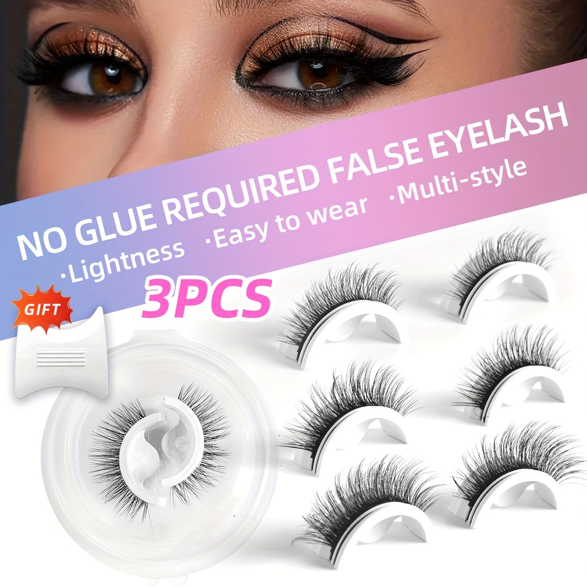 

Self-adhesive False Eyelashes Set - 3 Pairs Reusable, Quick Apply, Glue-free 3d Lashes, Multiple Styles: Cat Eye, Natural, , Fluffy, Extra Thick - C , Lengths 6-15mm, Beginner Friendly