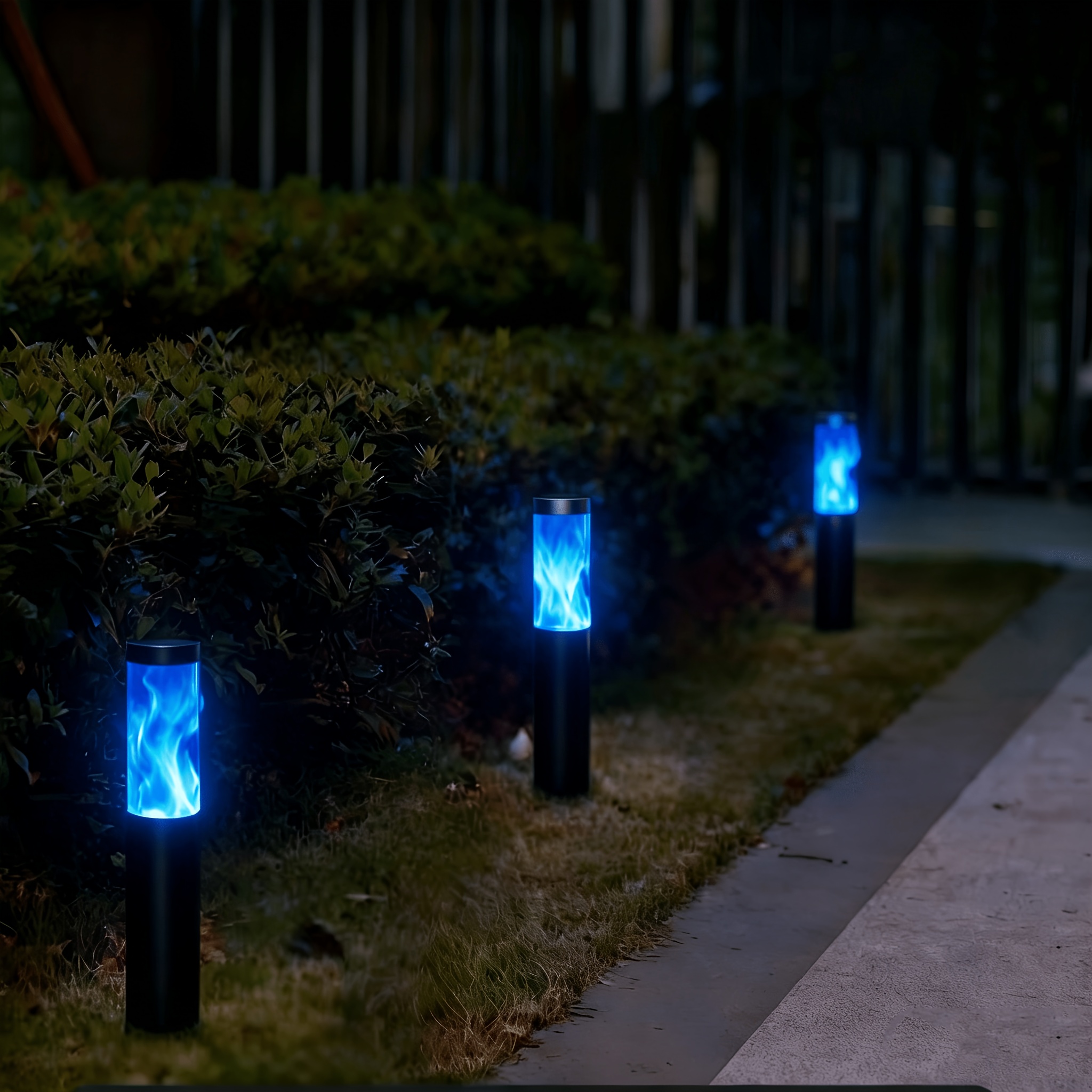 Lampe solaire ronde bleu LED pour extérieur, éclairage décoratif solaire de jardin, luminaire paysager et torche pour cour, jardin, allée, trottoir, décoration de vacances