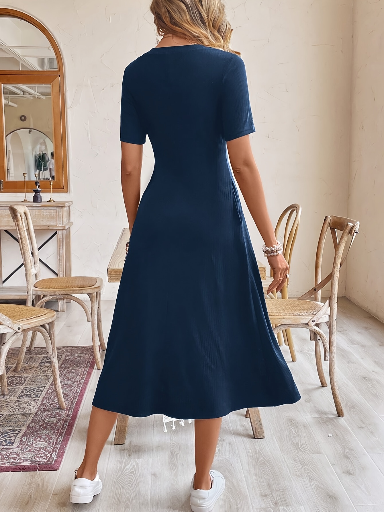 womens stretchy a line midi dress workwear pockets solid - Temu United Arab  Emirates