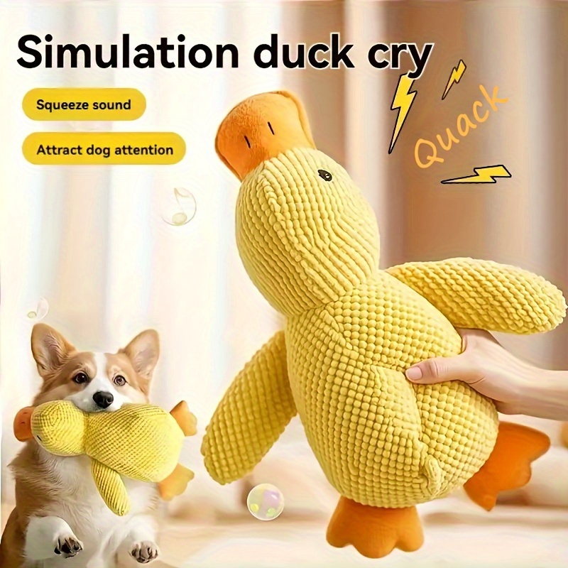 

1pc Interactive Squeaky Duck Plush Toy For Dogs - Durable Fabric Chew Toy For All Breeds