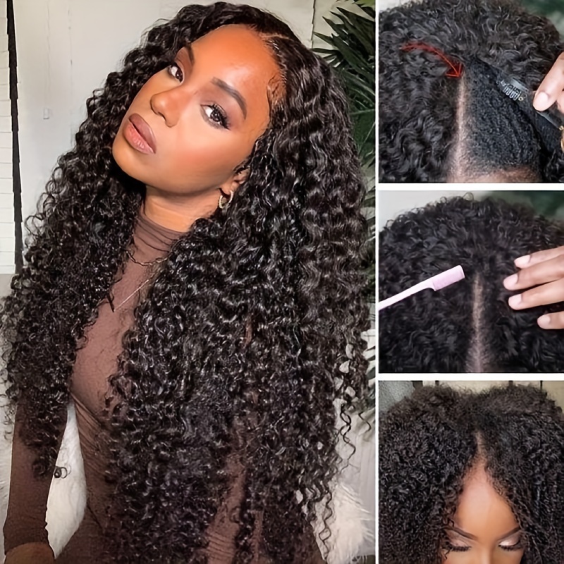 

V Part Wig Human Hair Kinky Curly Wigs For Women Half V Shape Wig 12a Brazilian Virgin Hair Glueless Without Sewing None Lace Front Wig Easy To Install Wigs Beginner Friendly 180% Density