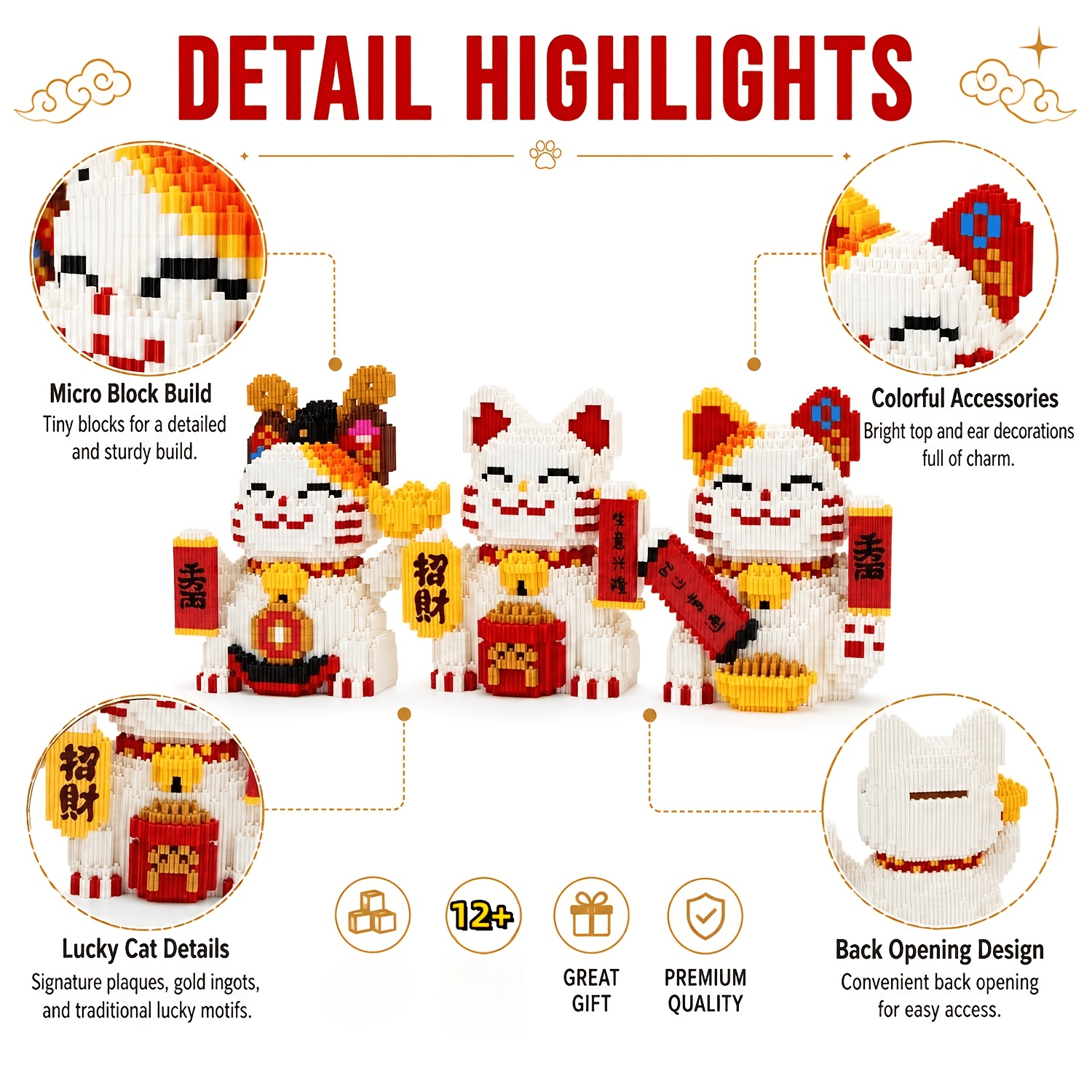 Exquisite Lucky Cat Building Block Set, Cute Desktop Decoration
