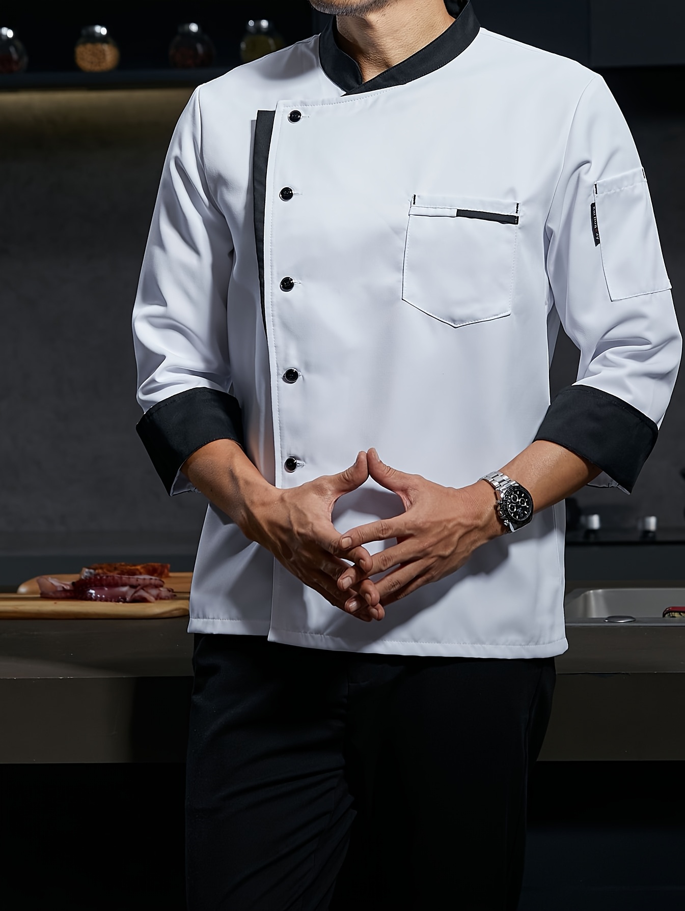 1pc Coat Soft Non-Stretch Fabric with Button Front Closure Jacket for  Restaurants, Catering, Home Kitchens Easy-Cl