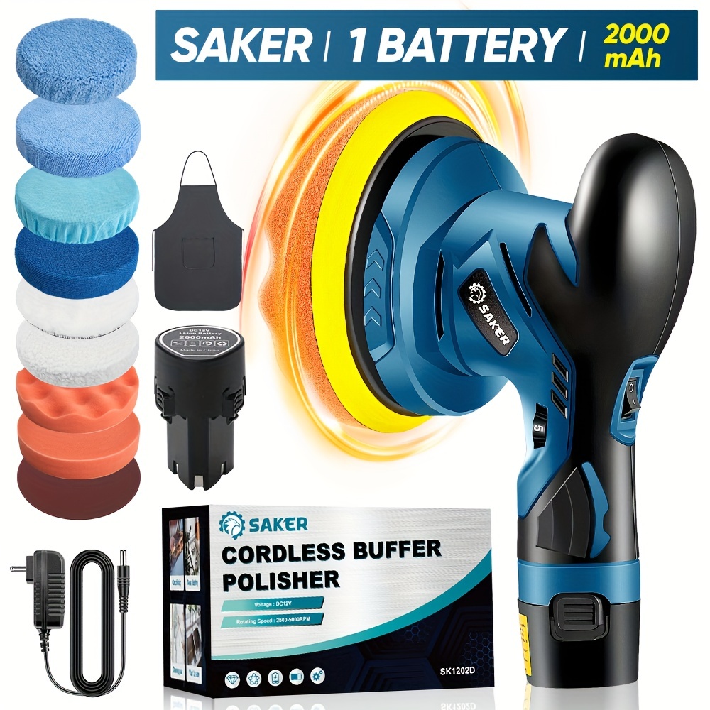 

Saker Upgraded Polishing , 6- Portable Car Polishing Kit, 1 12v 2000mah Rechargeable Battery And 10 Accessories Included. , Auto Tool