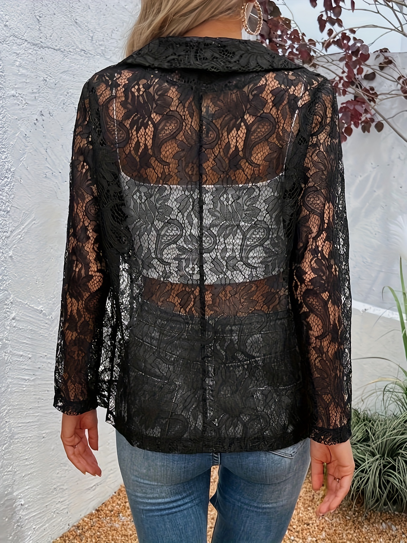 womens elegant lace jacket cardigan semi sheer loose fit Temu - Main Image