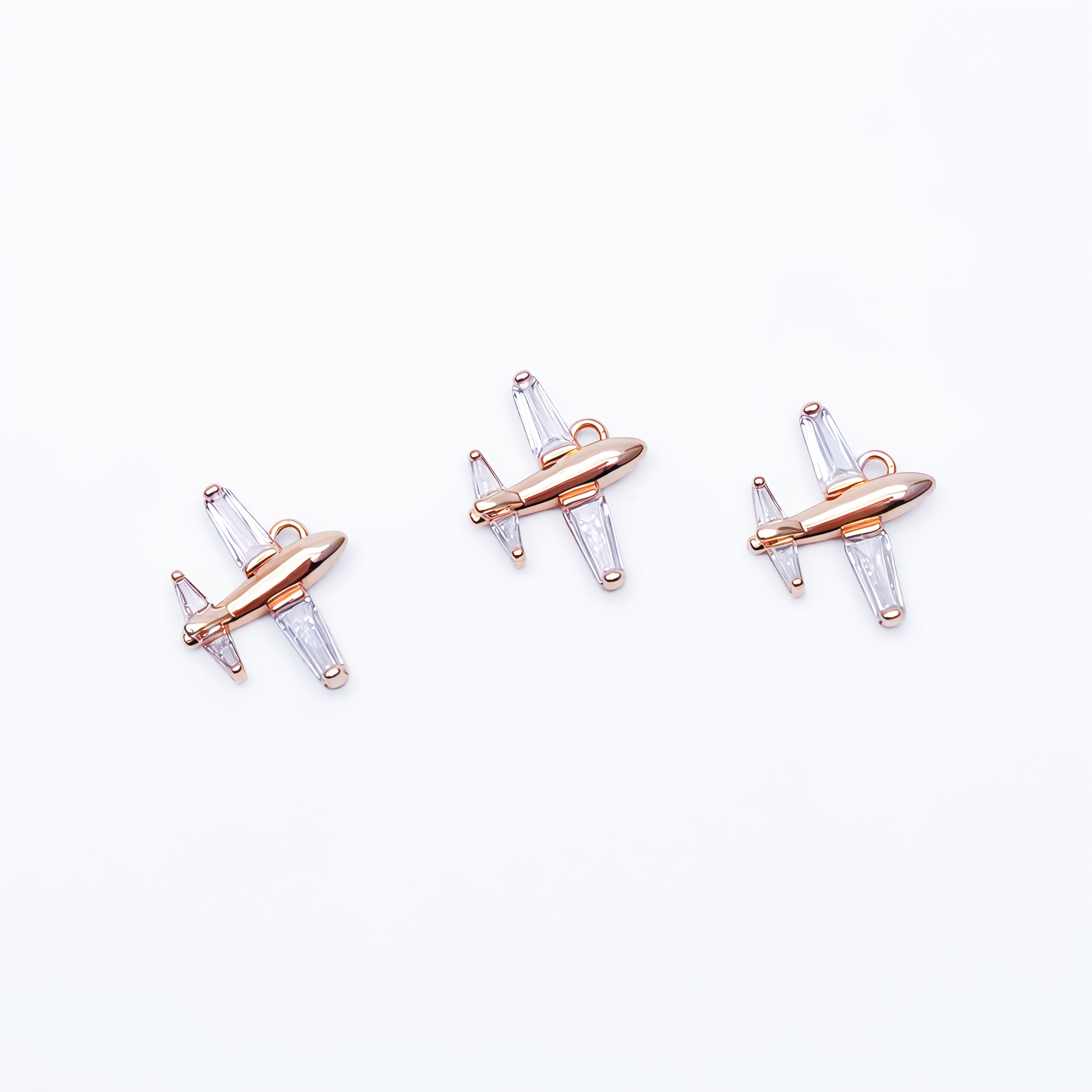 TEMU 3pcs Set Of Niche-designed, High-end Minimalist Airplane-shaped Pendants, Plated With Kc Golden, Made Of Copper With Synthetic Cubic Synthetic