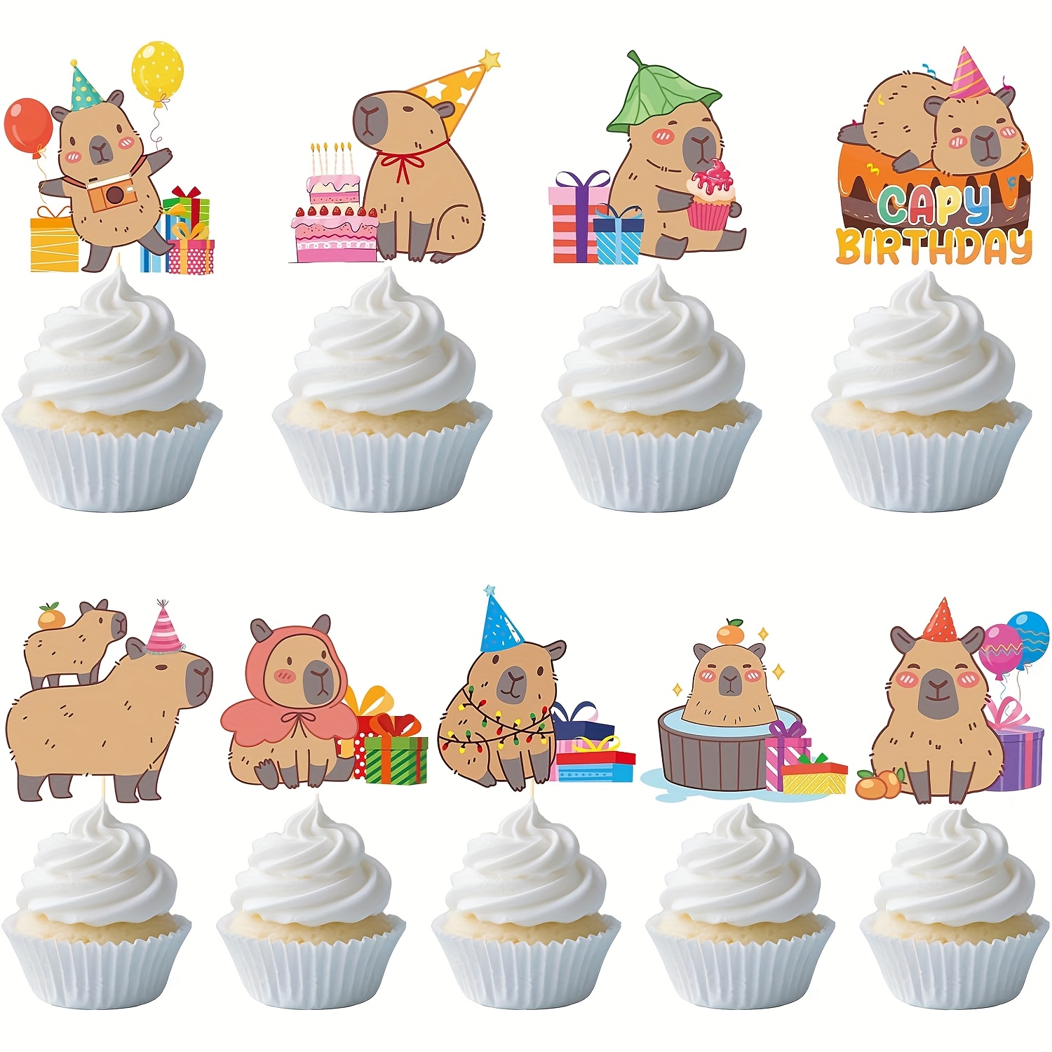 Image of 18pcs Capybara Birthday Party Decorations Capybara Cupcake Toppers Baby Shower Cake Decoration Cute Capy Animals Cupcake Picks Decor Supplies
