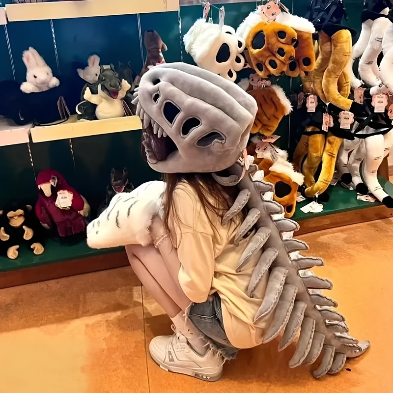 dinosaur costume real dinosaur skeleton outfit halloween plush spine skull headband dinosaur onesie for halloween christmas non electric perfect gift