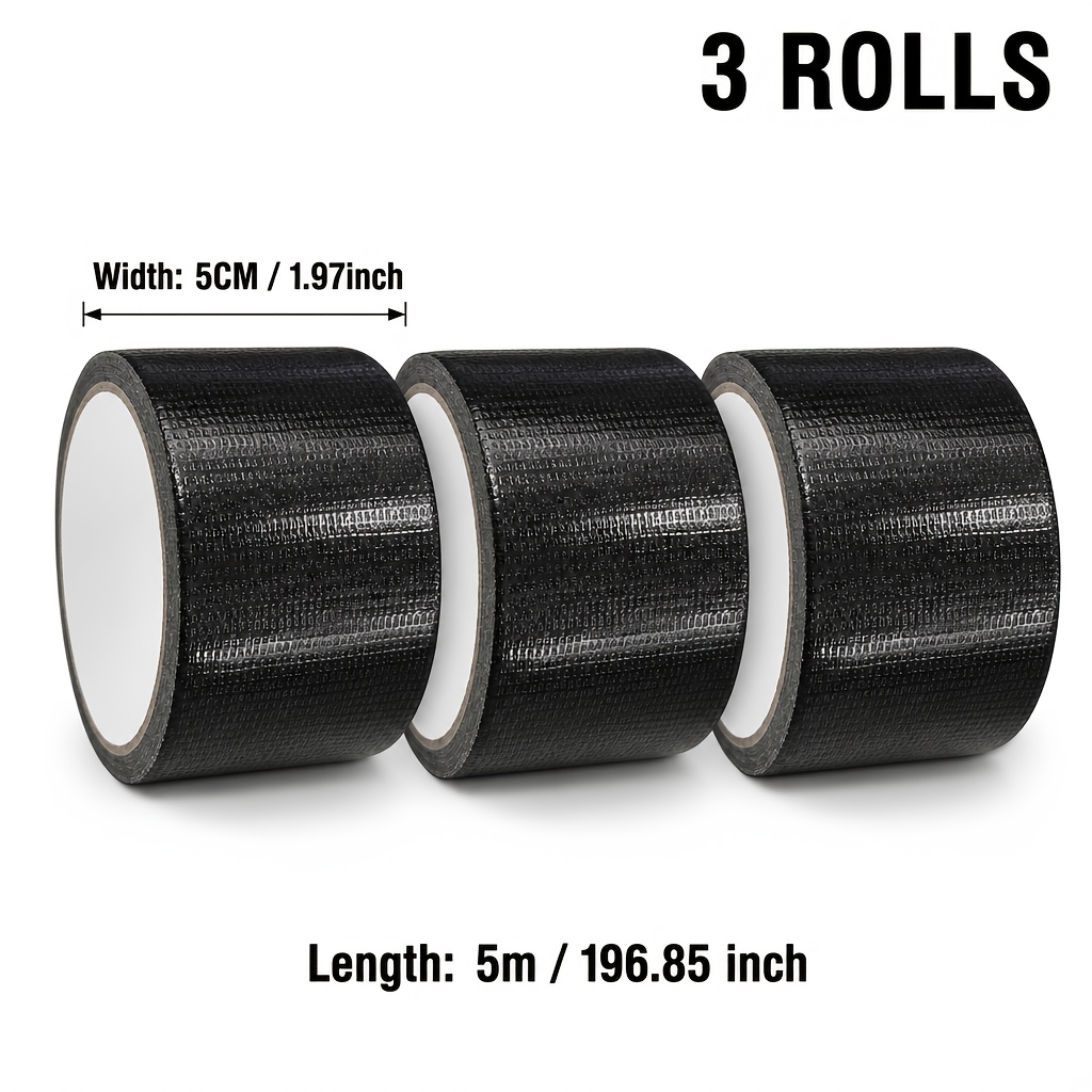 Image of 3 Rolls Extra Strong Armor Tape, Fabric Duct Tape 196.85inch X 50mm Repair Tape For Indoor & Outdoor Use Fabric-reinforced Repair Tape Black 3 Rolls