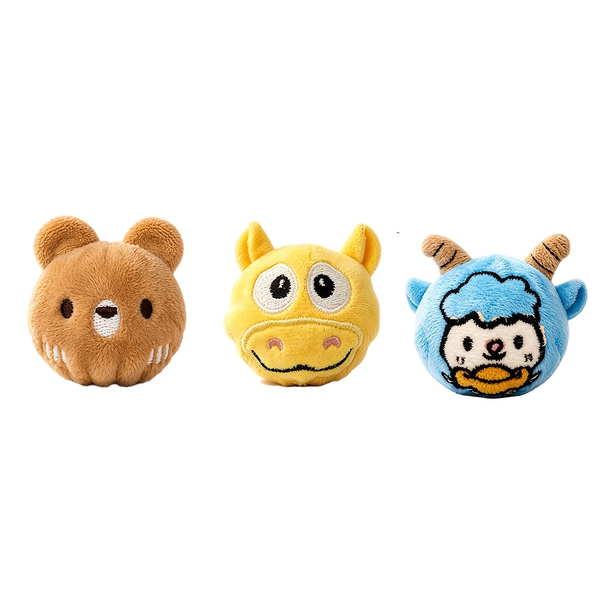 TEMU 3pcs Set Of Bouncing Squeaky Balls Featuring A Pony, Cub, And A Lamb-cat Design. Made Of Ultra-wear-resistant Material, Scratching Balls Are