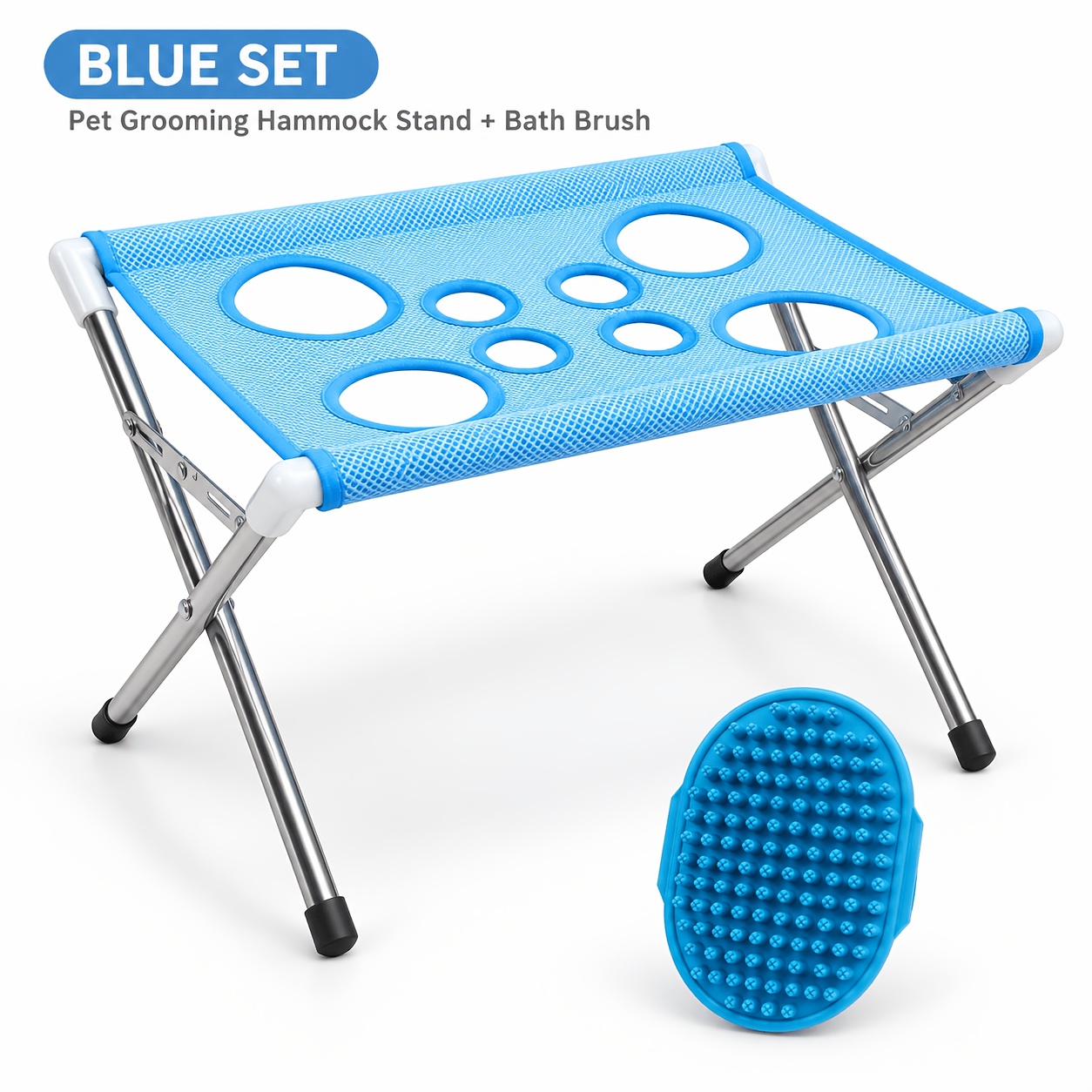 TEMU Pet Grooming Hammock With Stand For Cats And Small Dogs, Freestanding Foldable Dog Grooming Table Sling With 8-hole Breathable Mesh, Safe