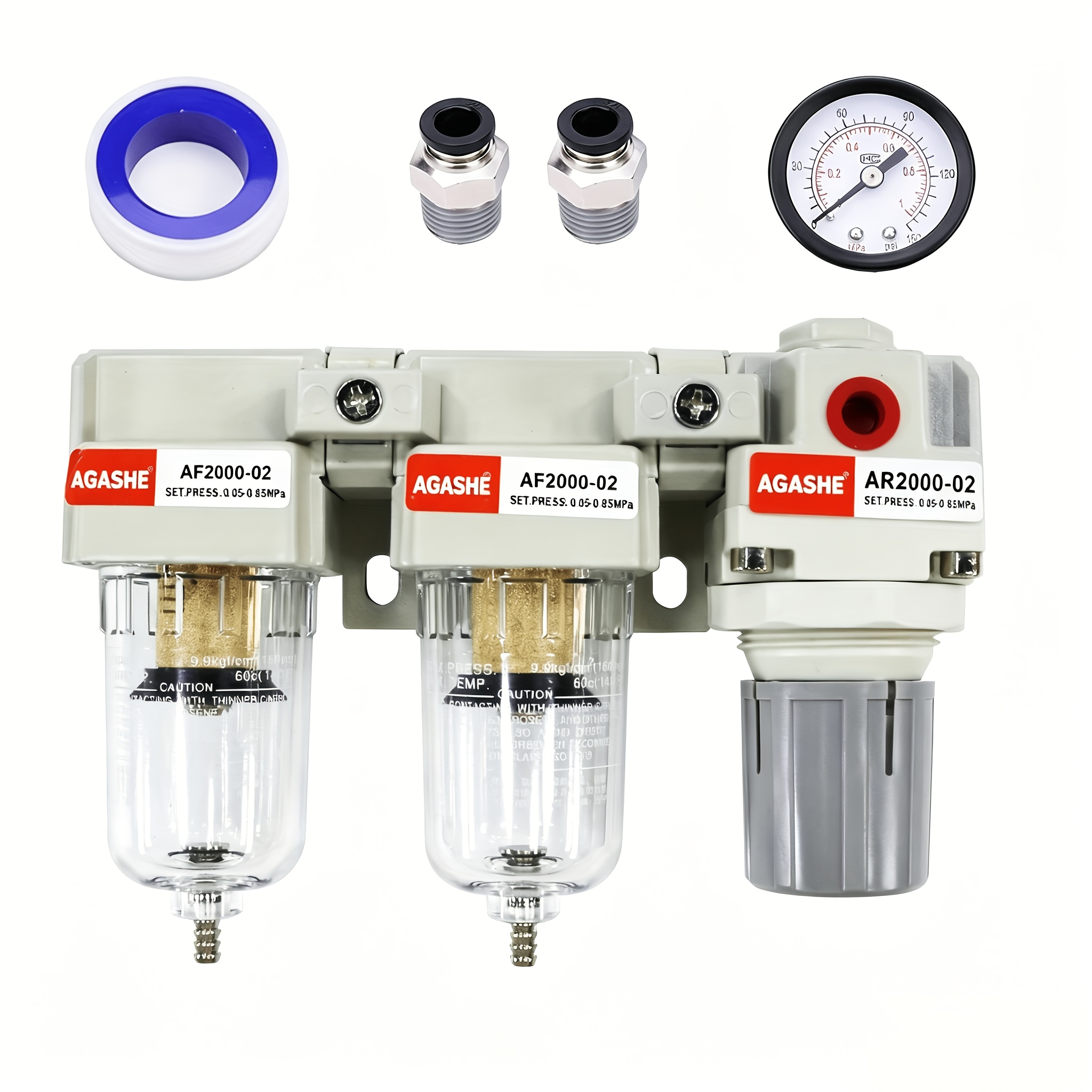 TEMU AGASHE FRL 3-en-1 Filtre à Air Régulateur de Pression avec Séparateur Eau-Huile et Système de Vidange Automatique - Double Filtration Adaptée