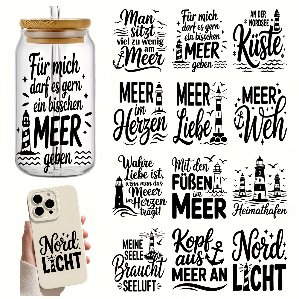 Image of German Navigation Theme Rub On Transfer Stickers Decals 4pcs/set - Seagull Lighthouse Pattern Versatile & Durable Transfer Paper For Furniture, Glass, Diy Home &