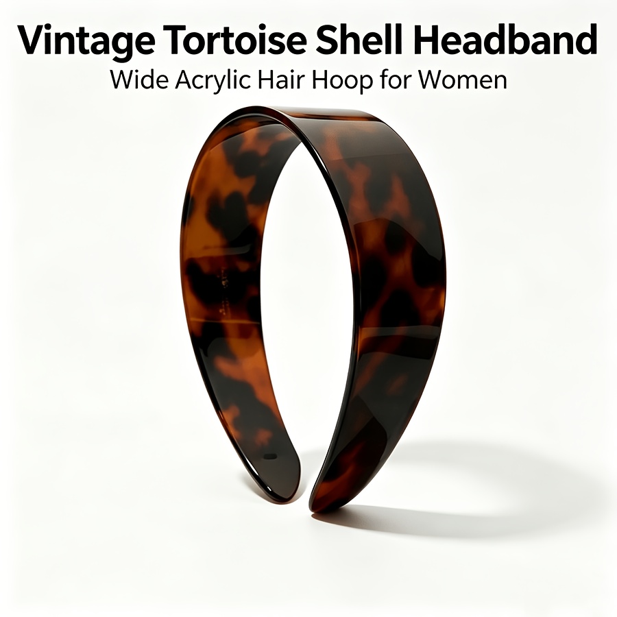 TEMU ancha de vintage para mujer, aro de pelo retro acrílico liso, cinta para el pelo gruesa antideslizante para uso diario, accesorios de moda para