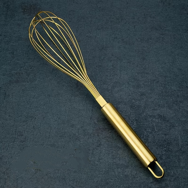 1pc Stainless Steel Whisk - Semi-automatic, Multi-functional Egg Beater & Mixer For Baking And Cooking, Golden, Cake Tool