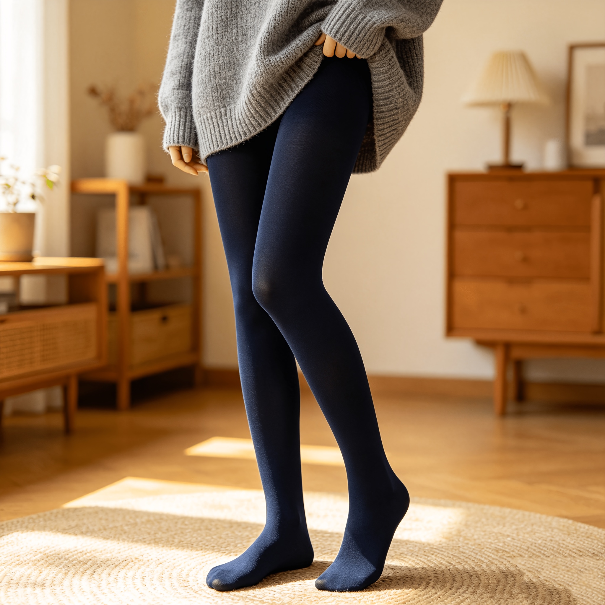 TEMU 1 Pair Women's Navy Tights High-waist High-elastic Elegant Anti-ladder Leggings Spring/autumn Style Soft Comfortable Tight Versatile Premium