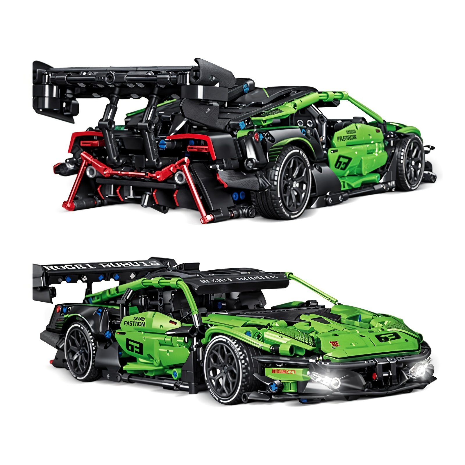 

1644pcs Supercar Building Blocks Set, 1:14 Scale Drift Car Model, High-quality Abs, Black & Green With Red Accents, Mechanical Design, Ideal For Adult Collectors & Holiday Gifts, Race