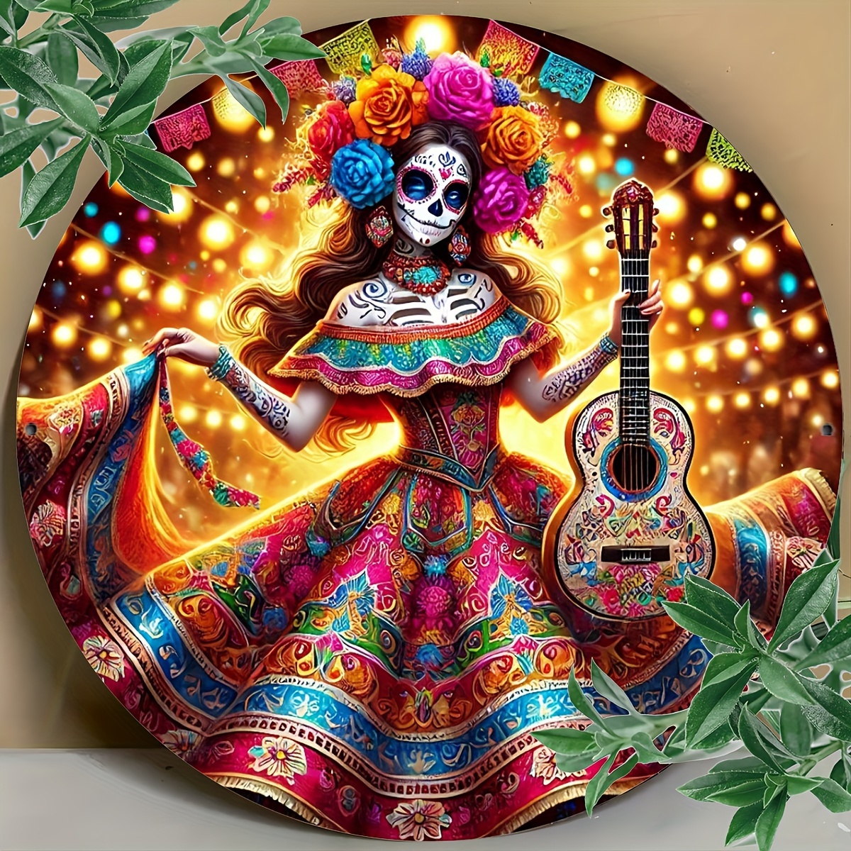 

Mexican Day Of The Dead Foil Engraving Art - 8x8 Inch Waterproof And Dustproof Aluminum Sign For Home, Room, Garage, Farm, Restaurant, Bar, Cafe Decor - 1pc