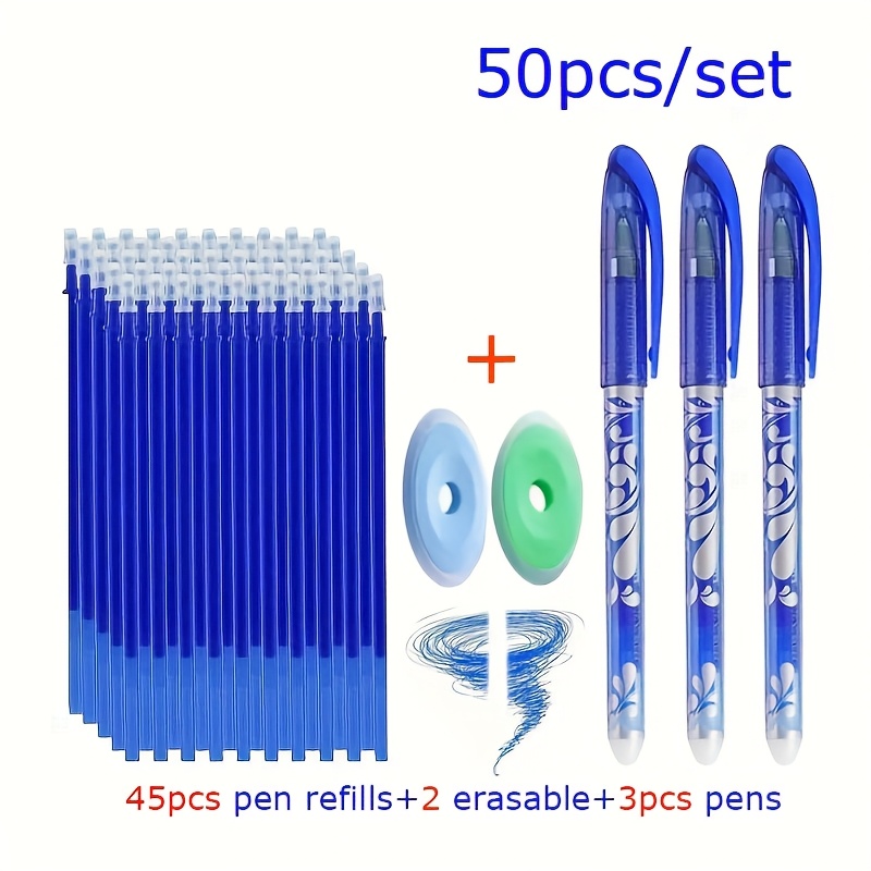 50-pack Erasable Ballpoint Pens 0.5mm Blue With Refillable Ink Magic Erasable Pens With Full Needle Tip, Heat Erasable Office Student Stationery