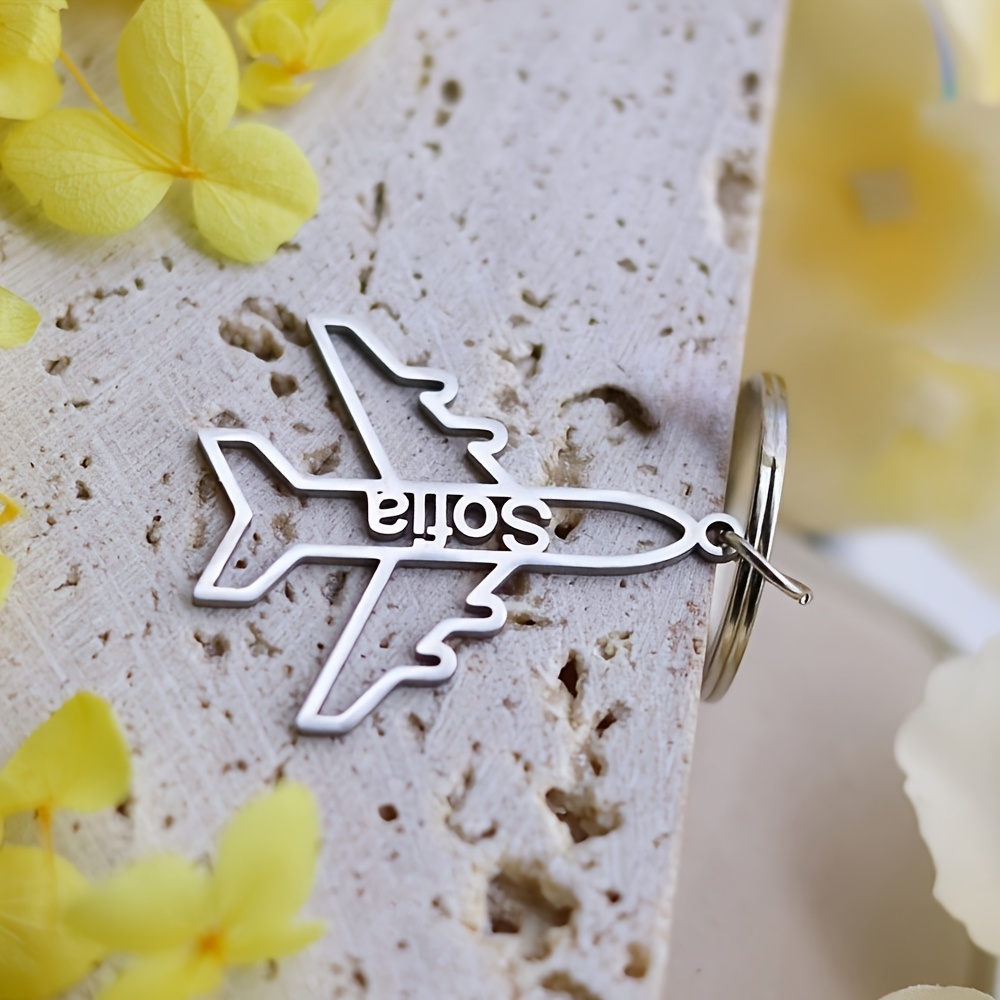 TEMU Personalized Airplane Keychain With Custom Name And Number - Travel Themed Keychain For Men And Women, Perfect Birthday, Christmas, Halloween,