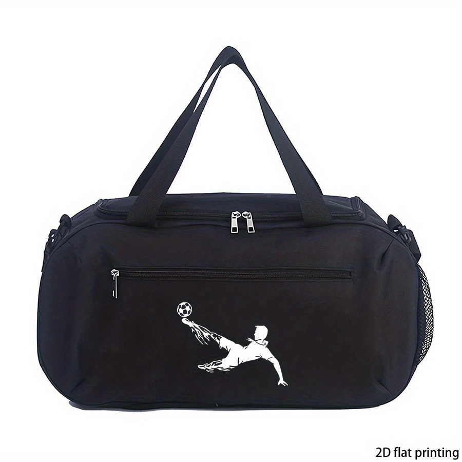 TEMU Playing Football Pattern Printed Gym Handbag, Large Capacity Travel Storage Duffel Bag, Double Handles, Suitable For Gym, Sports, Daily And