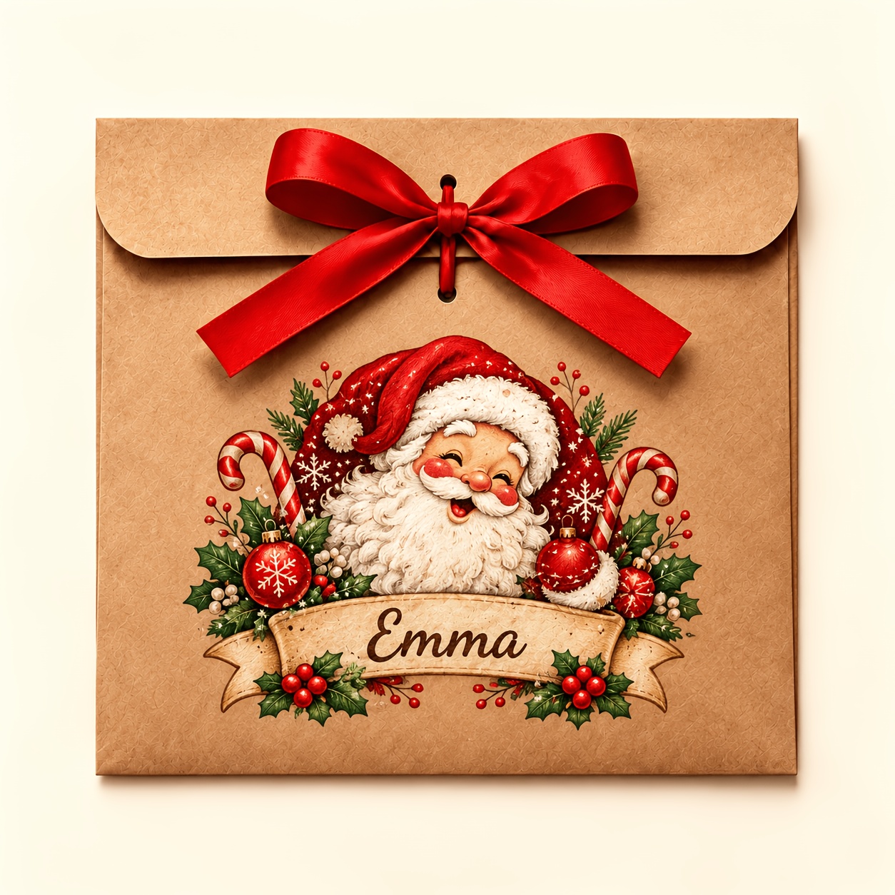 TEMU Personalized Name Christmas Paper Gift Envelope, Custom Xmas Character Envelope With Bow, Santa Reindeer Snowman Penguin Gingerbread House Tree