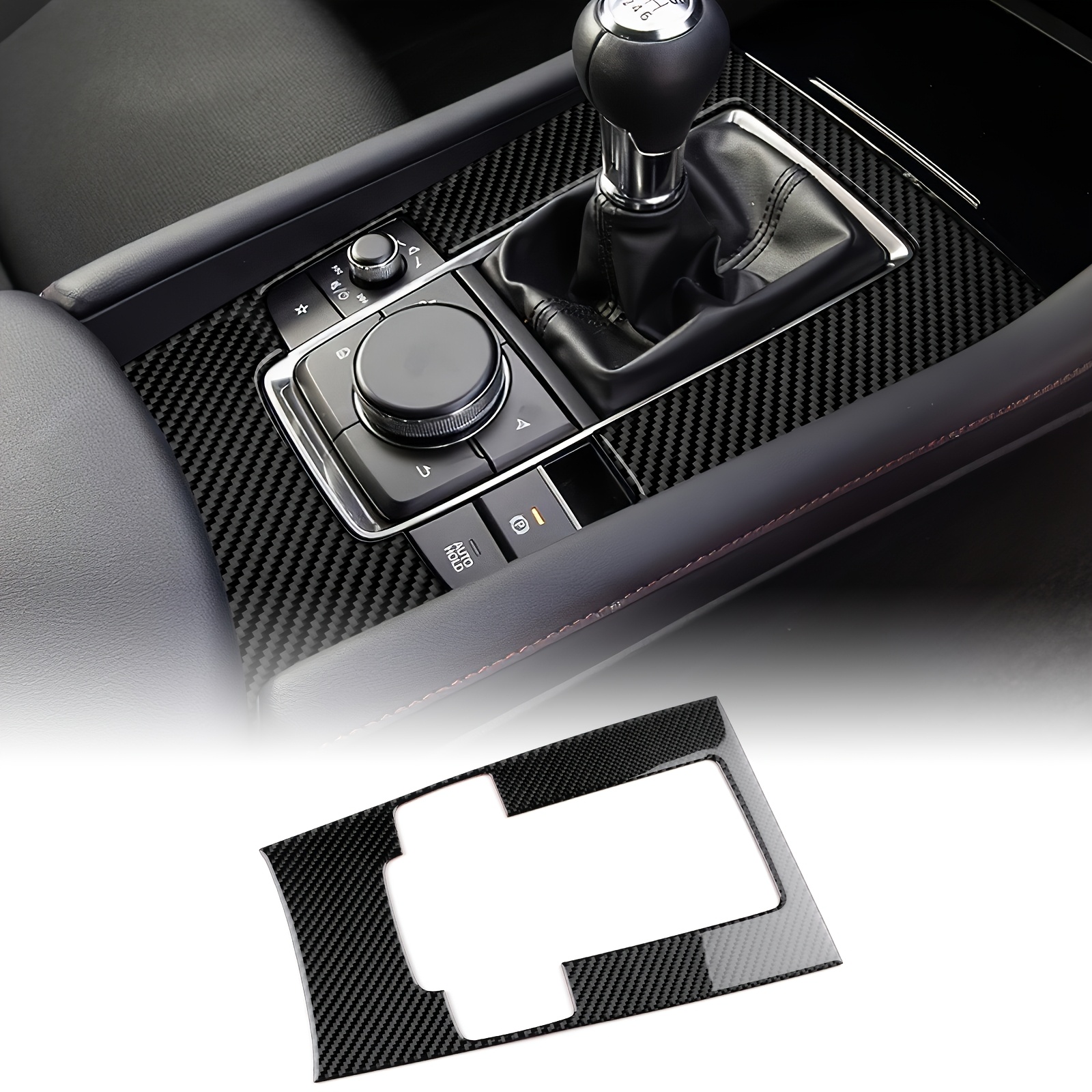 Carbon Fiber Transmission Frame Cover For 3 2019-2024 | Dashboard Additions, , Sporty Aesthetic Texture, Epoxy Resin Coating, Interior Decoration, Without Battery
