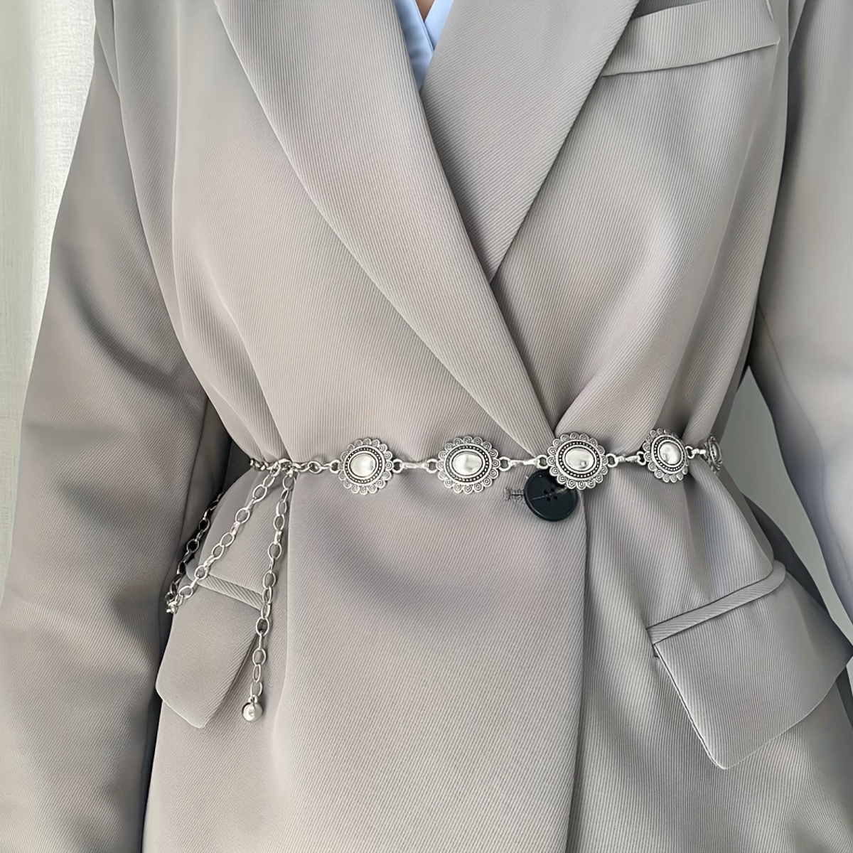 womens vintage bohemian floral metal belt adjustable lace  display picture 2