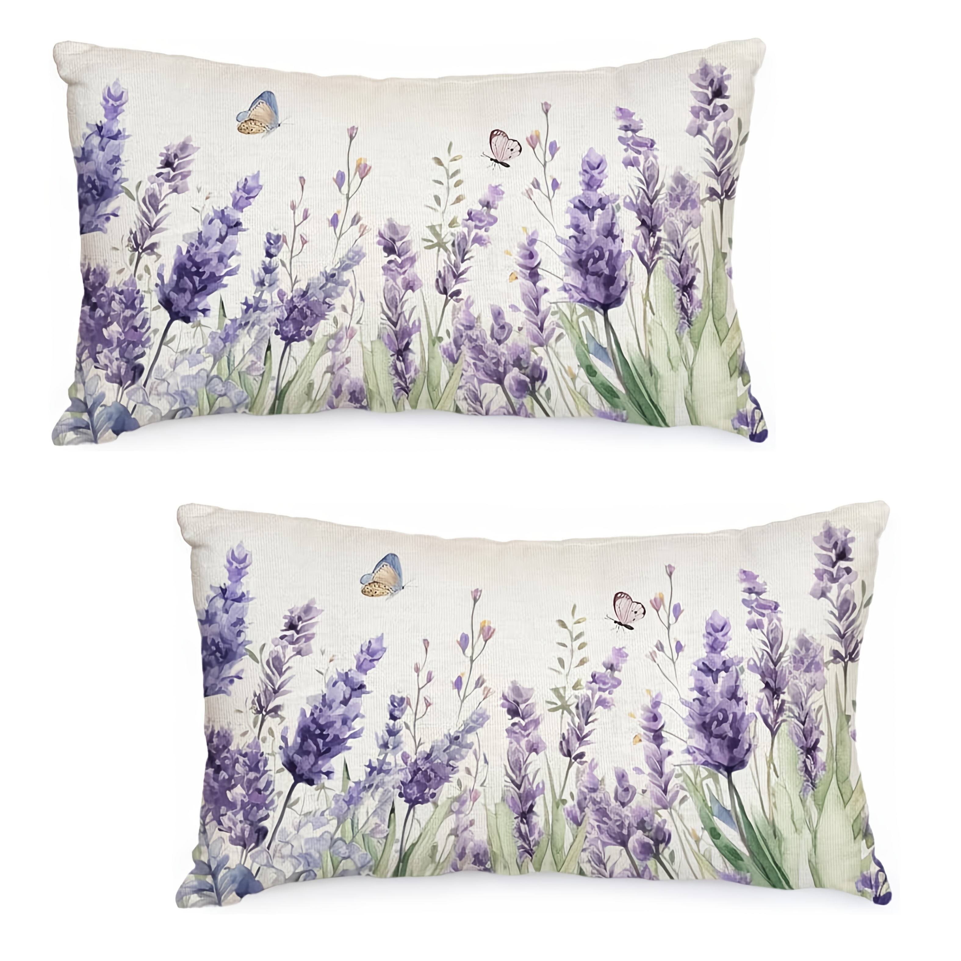 TEMU 2pcs Fundas de Almohada con Mariposas y Lavanda Primaveral 12x20 Pulgadas - Decoración Estilo Granja, Cierre con Cremallera, Fundas para Sofá