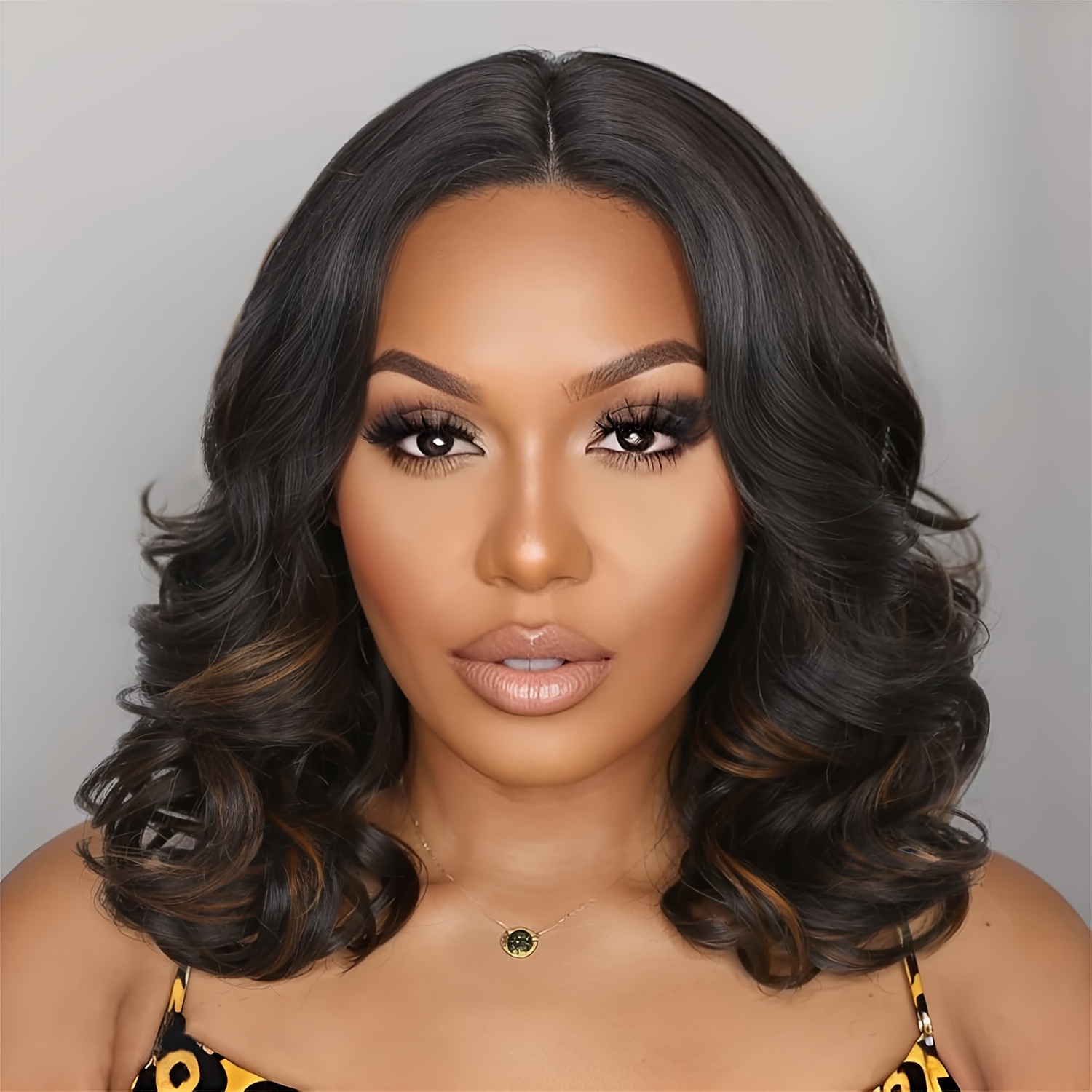 

Women's Short Bob Lace Front Wig 16 Inch - 4x1 Lace Synthetic Wig, Fiber, 180% Density, Loose Wave, , For All - Ombre Brown//black