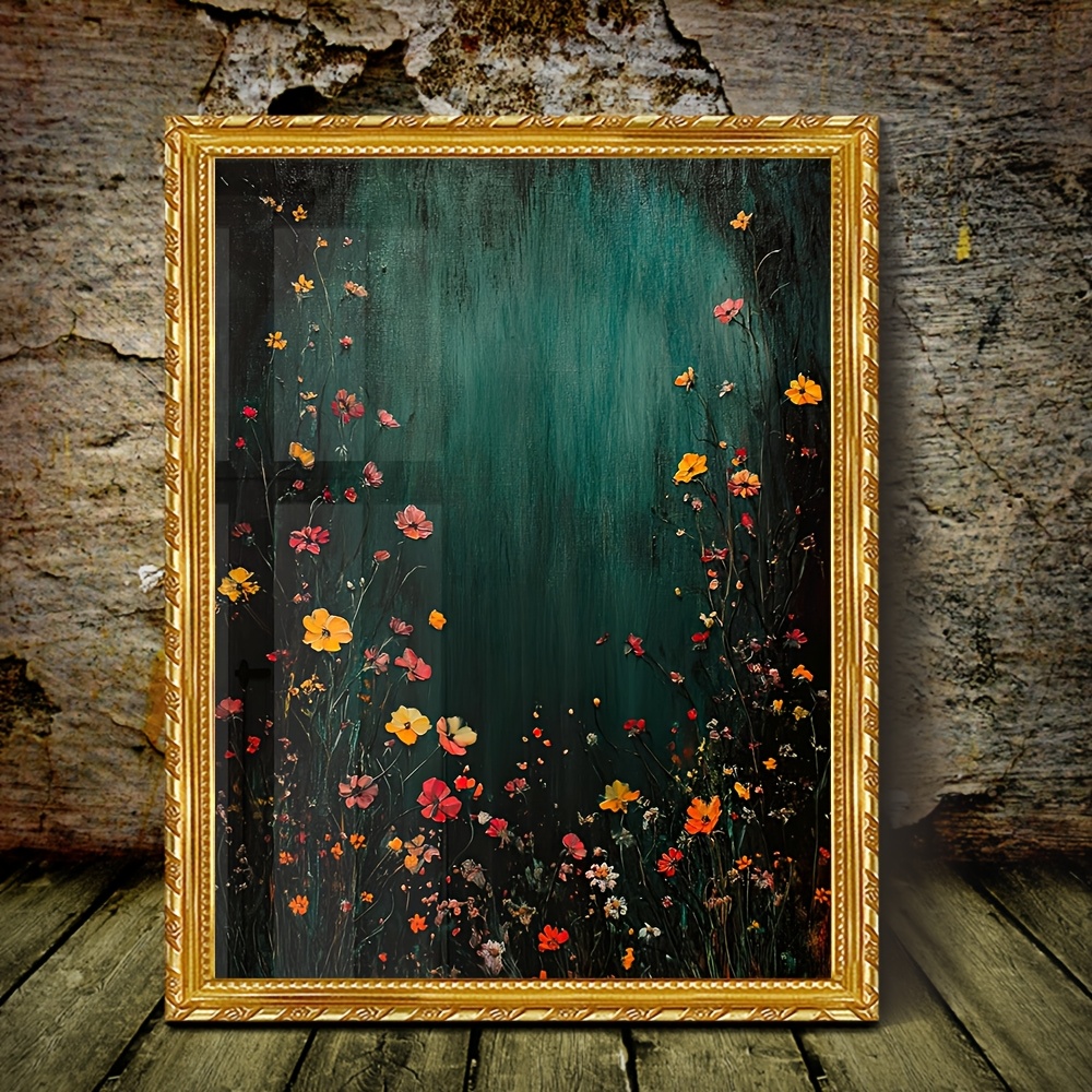 

1pc Vintage Dark Field Canvas Print, 11.8x15.7 Inch, With - Floral Wall Art For Living Room, Dining Room, And Bathroom Decor, Rustic Cottagecore Style, Landscape Decor, 2d, Room Decor