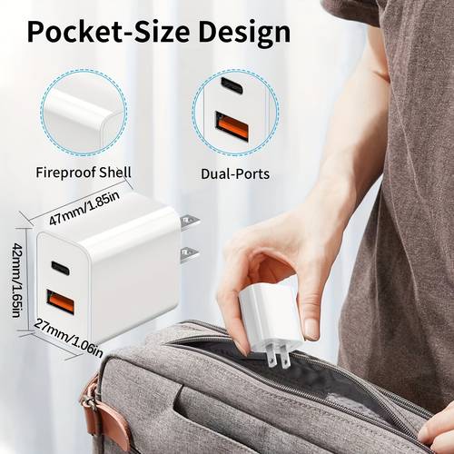 10ft ultra long cable dual fast 20w usb c fast charger block dual adapter with 10ft charging group suitable for iphone 15 16 series ipad samsung etc