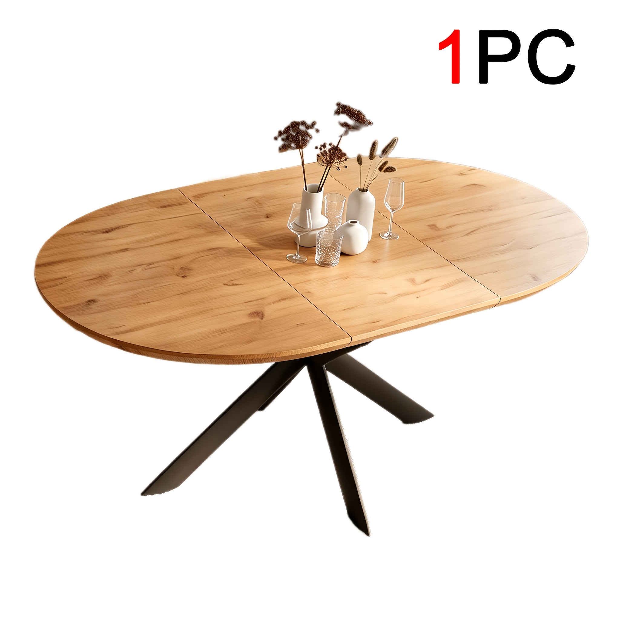 1pc Extended 130cm-170cm Oval Coffee Table, Modern Living Room Table, Mdf Tabletop, Sturdy Golden Metal Legs, Seats 6-8 People (oak And Black)