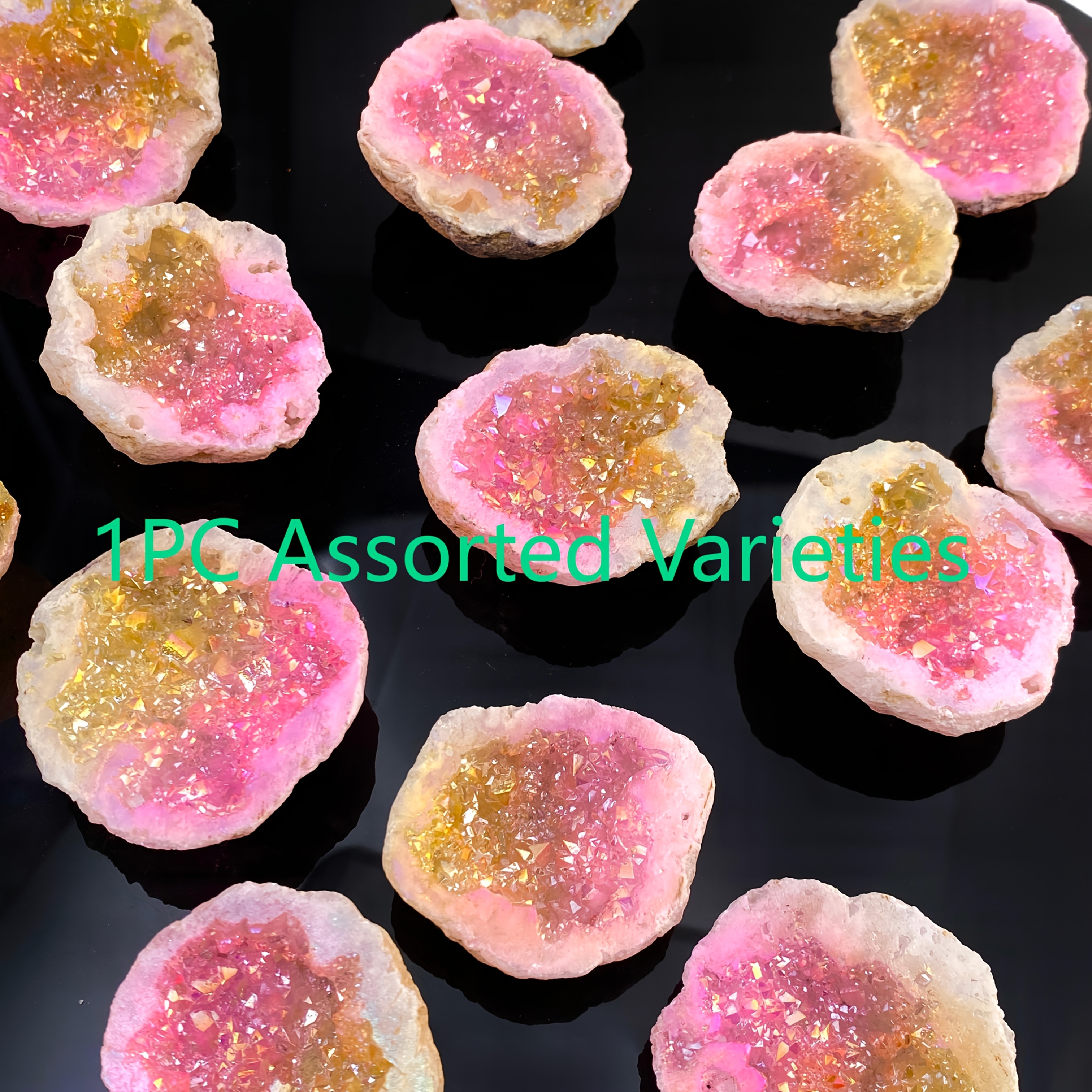 E-shop atemberaubender gelb-rosa Aura-Geode aus weißem Achat, perfekte für & einzigartige Geschenke