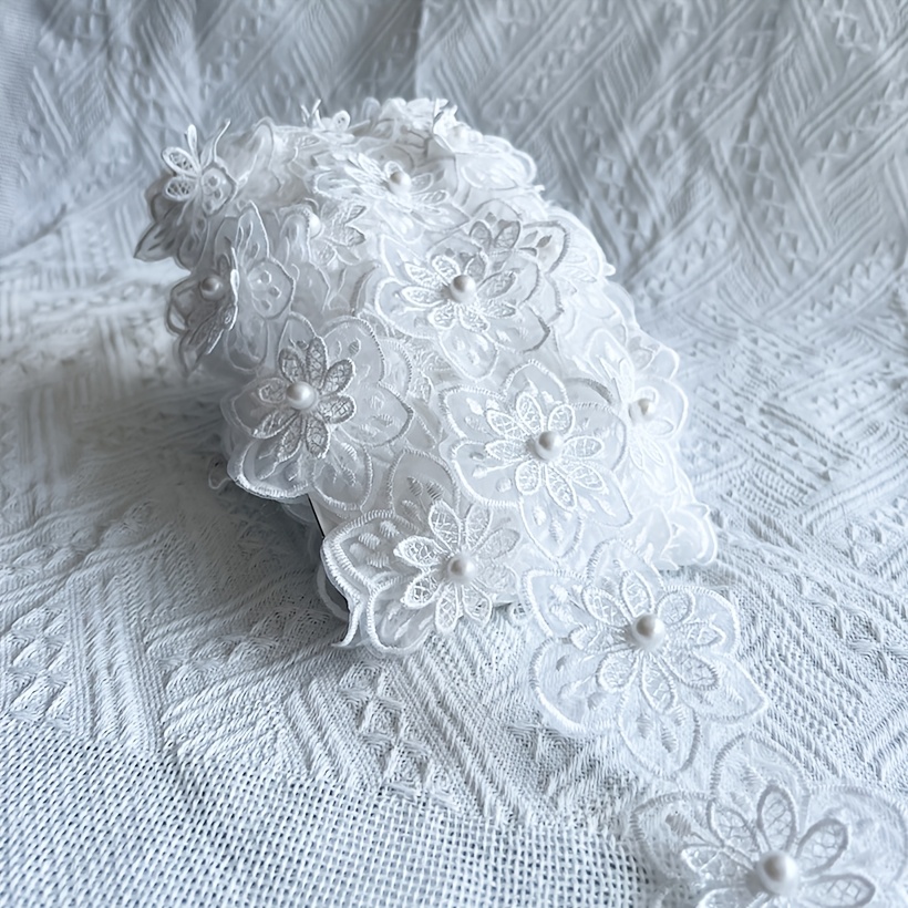 TEMU Lettre de dentelle florale perlée à double couche, ourlet de jupe, col, poignets pour traitement DIY, broderie de décoration vestimentaire